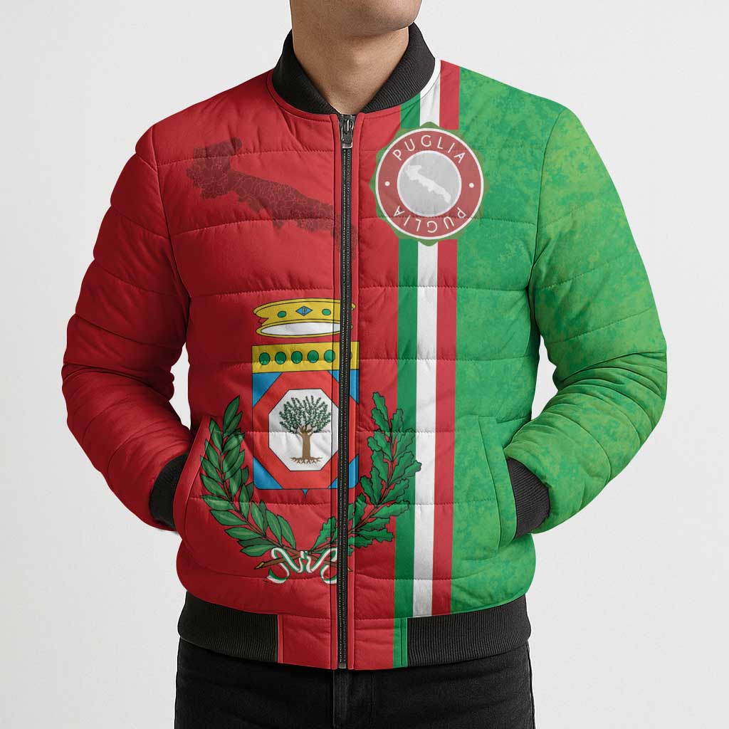 Italy Apulia Bomber Puffer Jacket Map Of Apulia With Coat Of Arms LT19