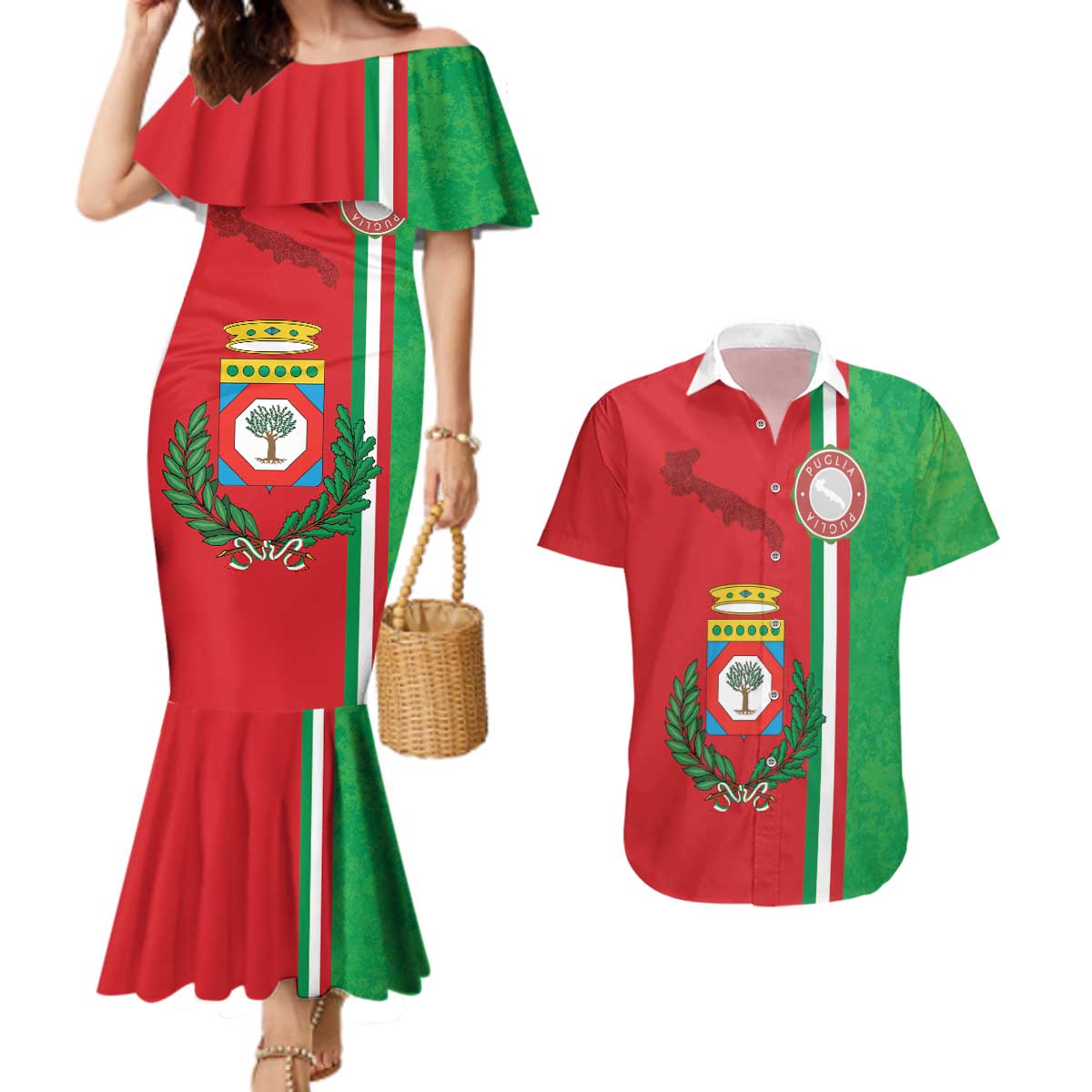 Italy Apulia Couples Matching Mermaid Dress and Hawaiian Shirt Map Of Apulia With Coat Of Arms LT19