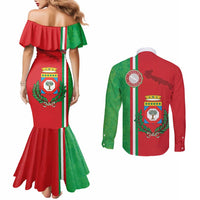 Italy Apulia Couples Matching Mermaid Dress and Long Sleeve Button Shirt Map Of Apulia With Coat Of Arms LT19