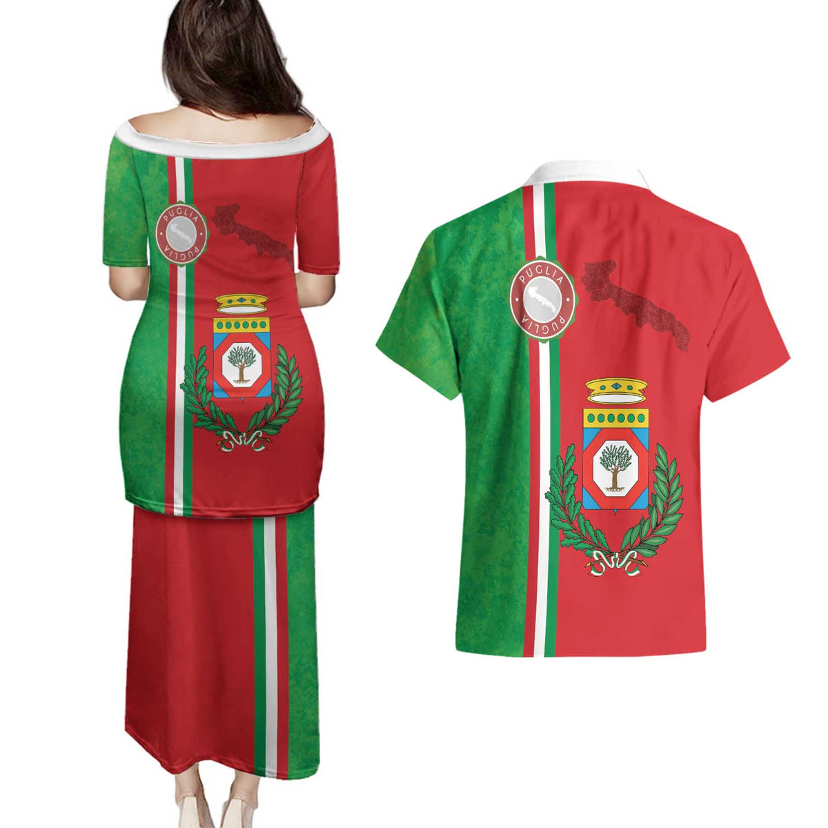 Italy Apulia Couples Matching Puletasi and Hawaiian Shirt Map Of Apulia With Coat Of Arms LT19