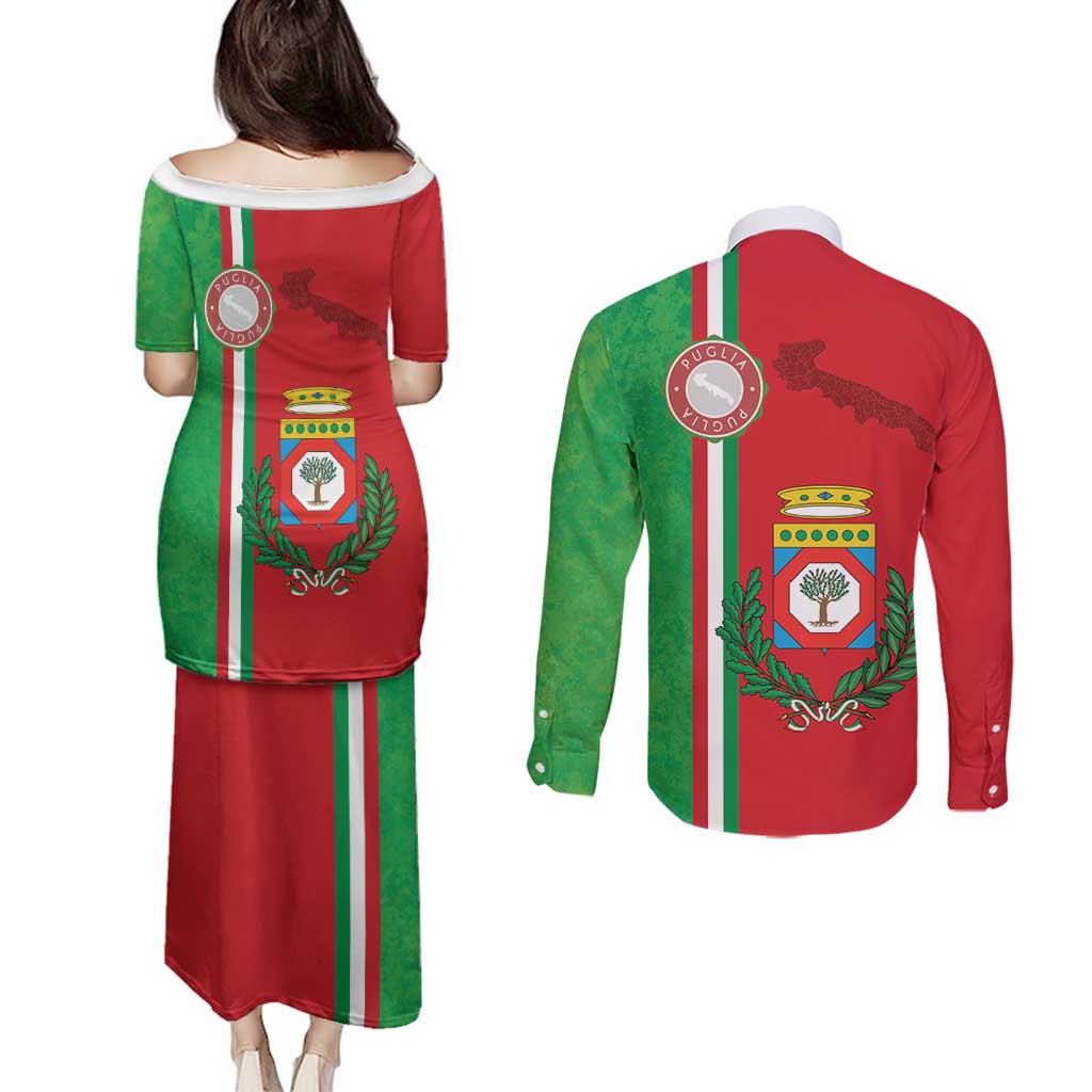 Italy Apulia Couples Matching Puletasi and Long Sleeve Button Shirt Map Of Apulia With Coat Of Arms LT19