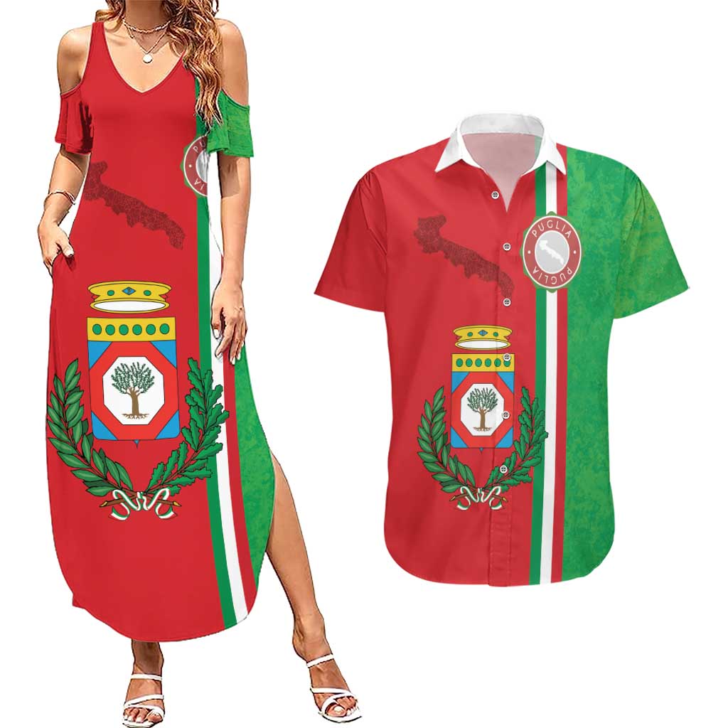 Italy Apulia Couples Matching Summer Maxi Dress and Hawaiian Shirt Map Of Apulia With Coat Of Arms - Wonder Print Shop