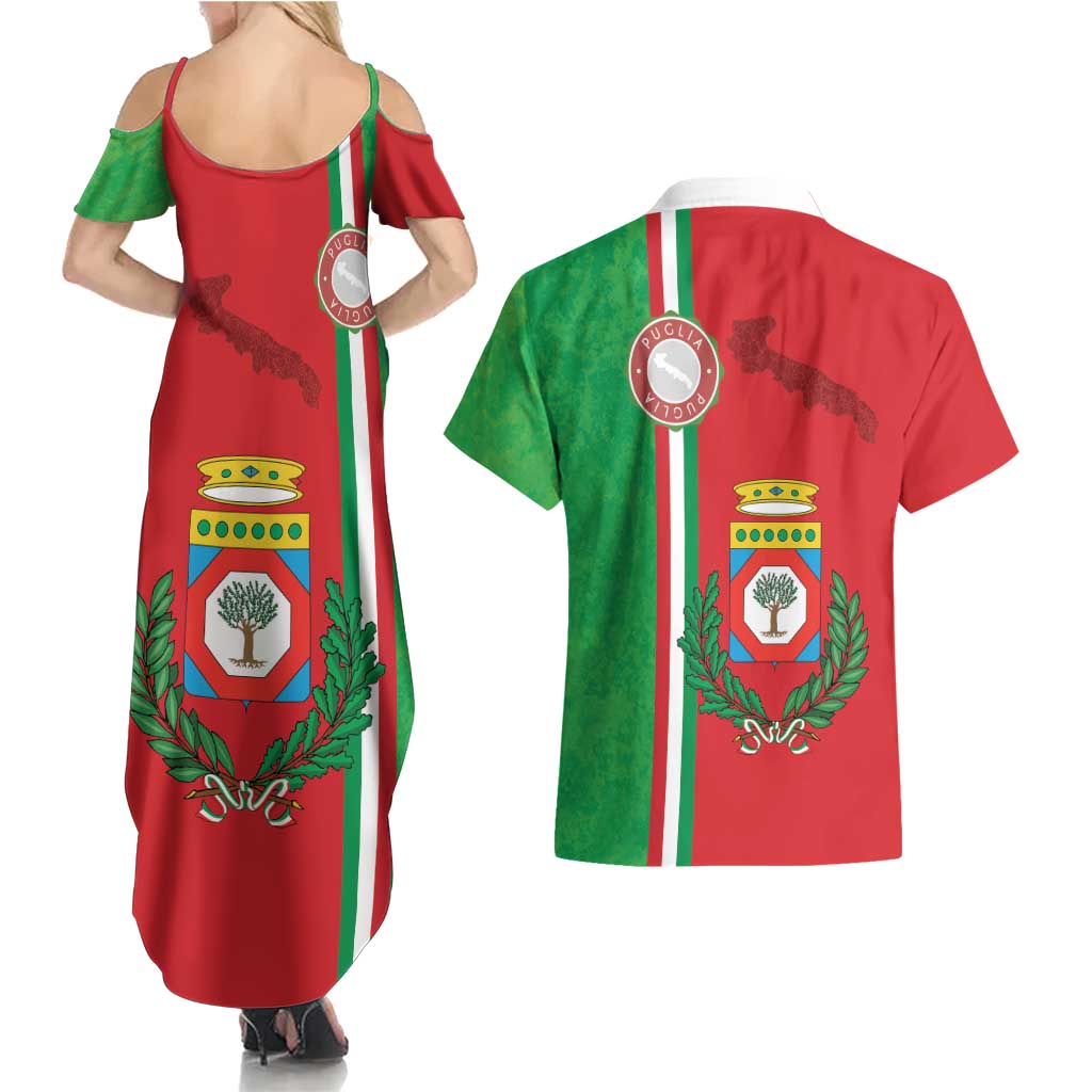 Italy Apulia Couples Matching Summer Maxi Dress and Hawaiian Shirt Map Of Apulia With Coat Of Arms LT19