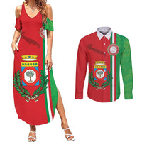 Italy Apulia Couples Matching Summer Maxi Dress and Long Sleeve Button Shirt Map Of Apulia With Coat Of Arms LT19