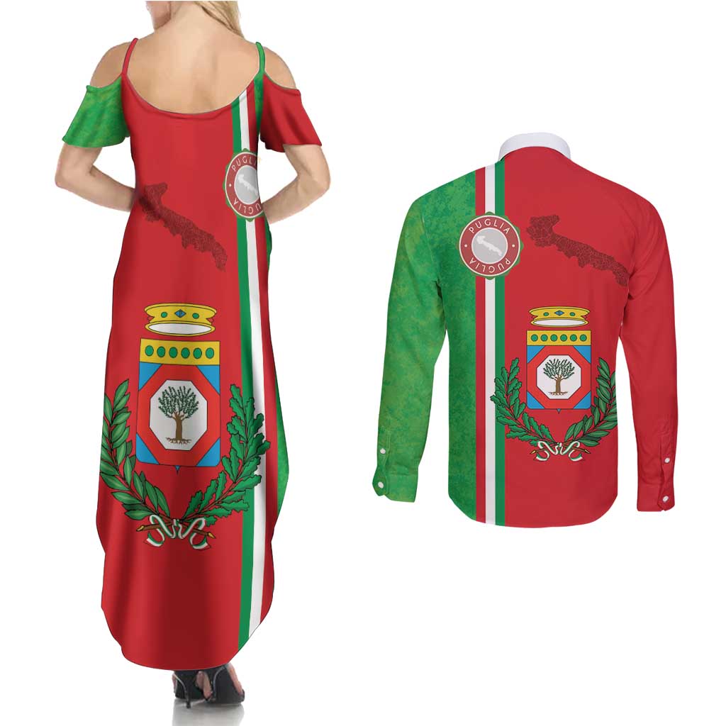 Italy Apulia Couples Matching Summer Maxi Dress and Long Sleeve Button Shirt Map Of Apulia With Coat Of Arms LT19