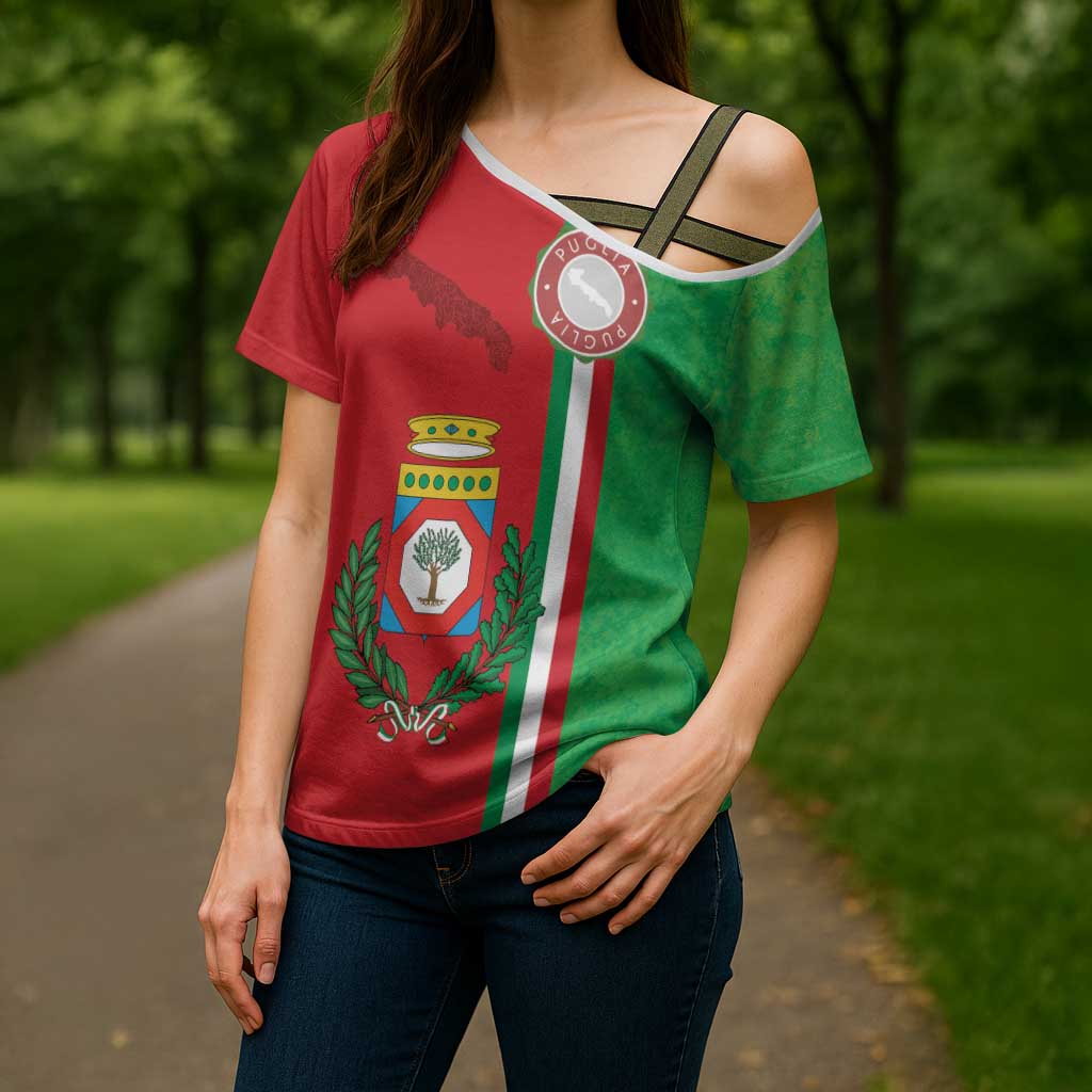 Italy Apulia Cross Shoulder Shirt Map Of Apulia With Coat Of Arms LT19