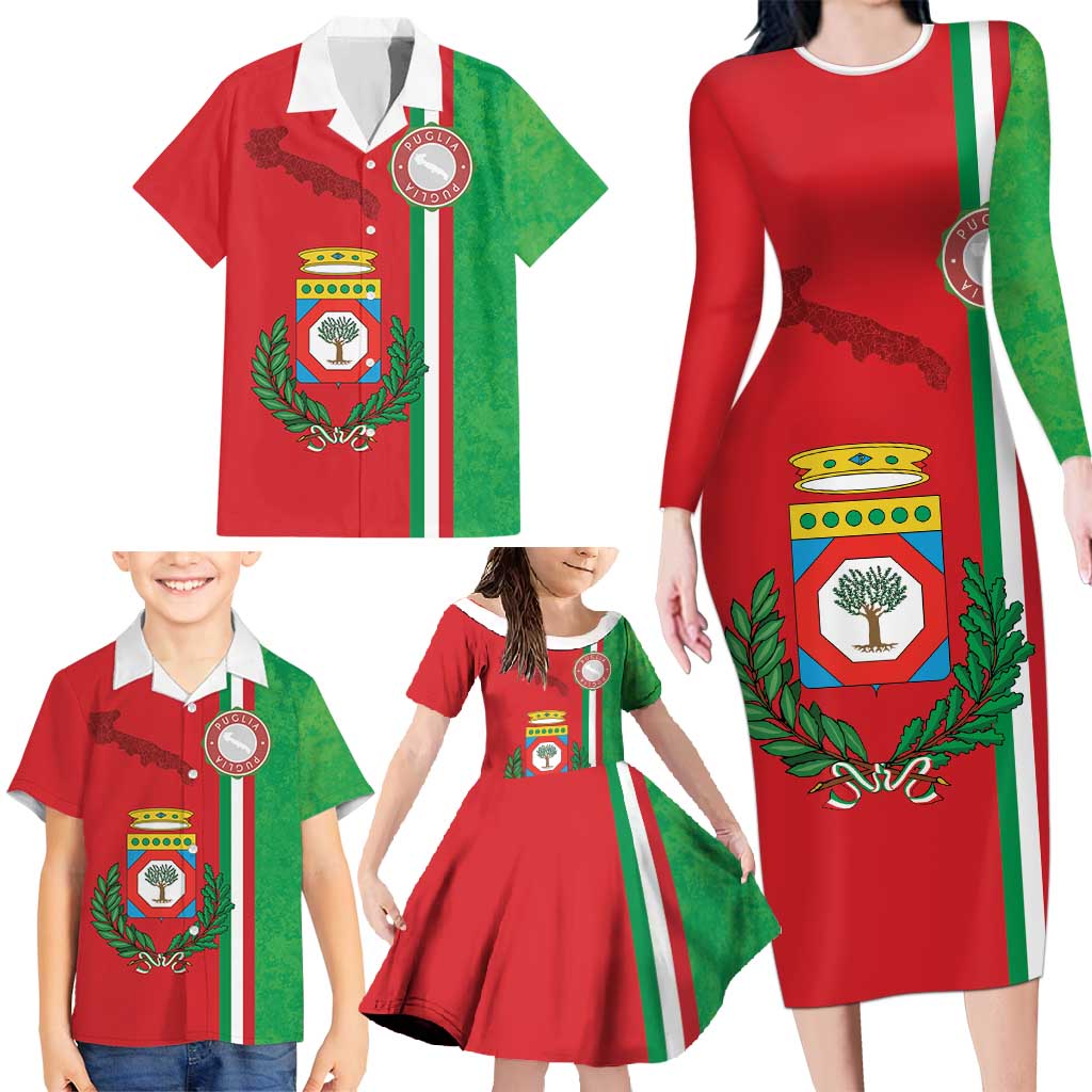 Italy Apulia Family Matching Long Sleeve Bodycon Dress and Hawaiian Shirt Map Of Apulia With Coat Of Arms LT19