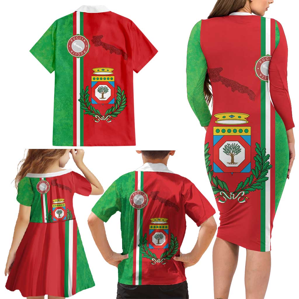 Italy Apulia Family Matching Long Sleeve Bodycon Dress and Hawaiian Shirt Map Of Apulia With Coat Of Arms LT19