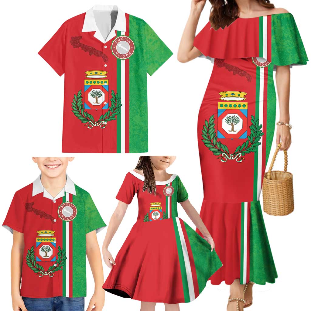 Italy Apulia Family Matching Mermaid Dress and Hawaiian Shirt Map Of Apulia With Coat Of Arms LT19