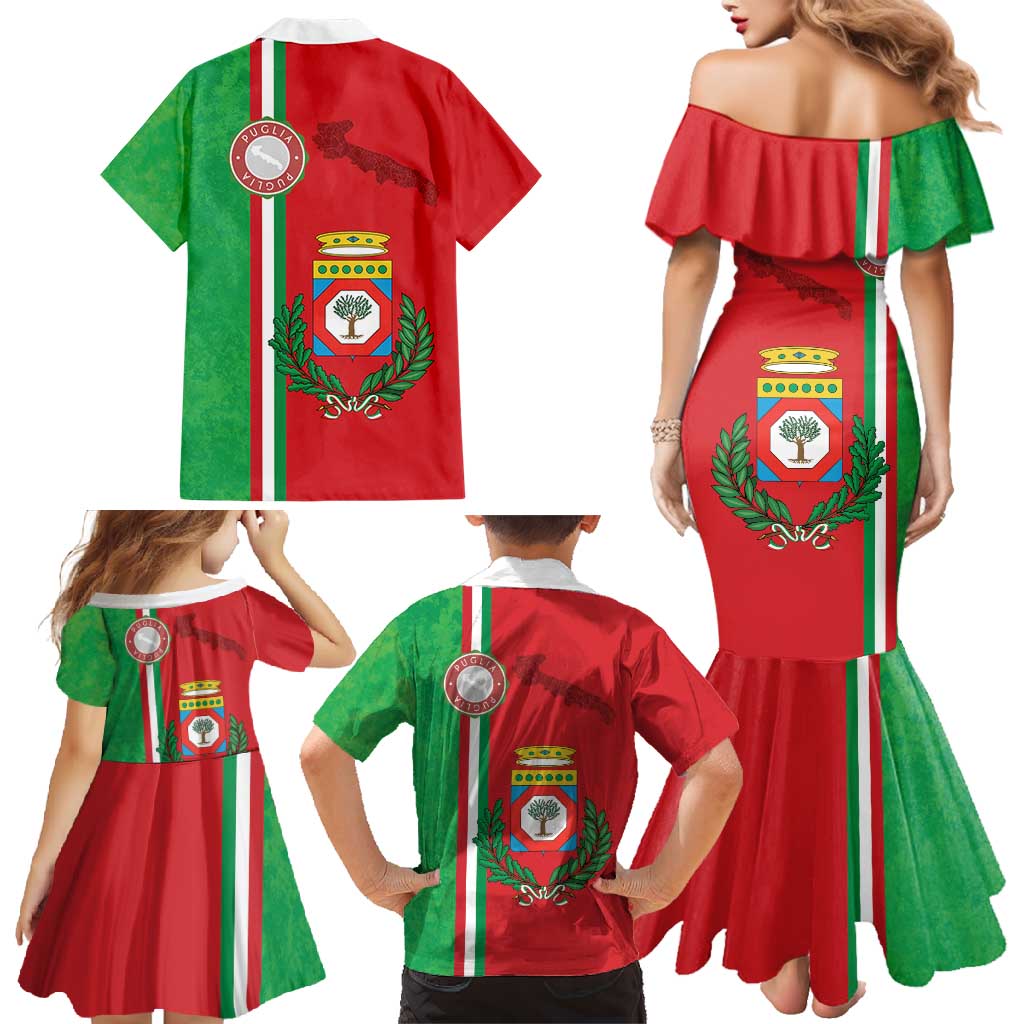 Italy Apulia Family Matching Mermaid Dress and Hawaiian Shirt Map Of Apulia With Coat Of Arms LT19