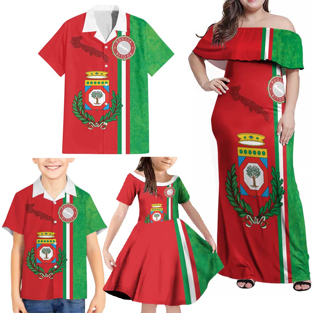 Italy Apulia Family Matching Off Shoulder Maxi Dress and Hawaiian Shirt Map Of Apulia With Coat Of Arms LT19
