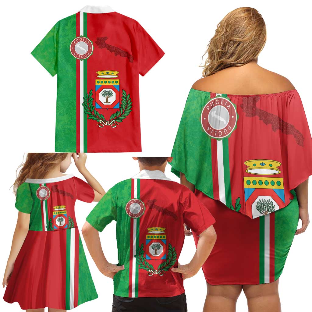 Italy Apulia Family Matching Off Shoulder Short Dress and Hawaiian Shirt Map Of Apulia With Coat Of Arms LT19