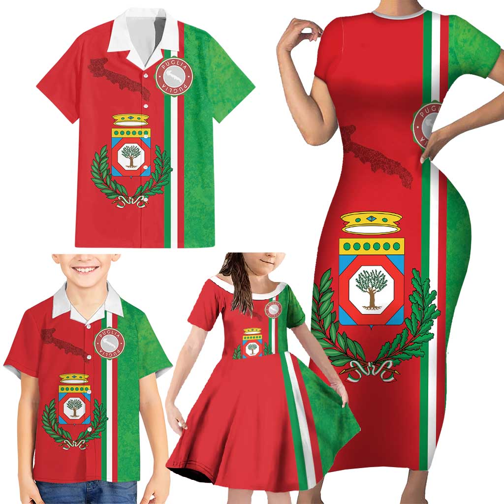 Italy Apulia Family Matching Short Sleeve Bodycon Dress and Hawaiian Shirt Map Of Apulia With Coat Of Arms LT19