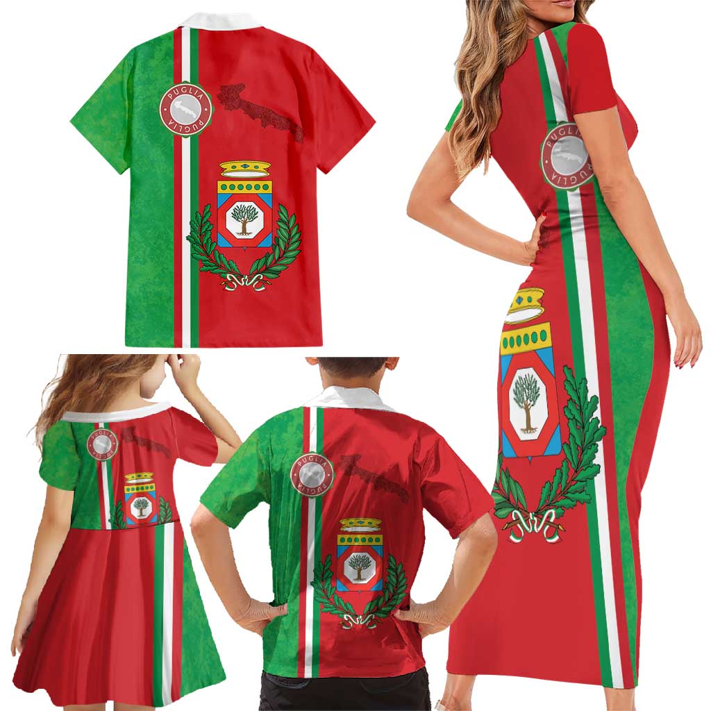 Italy Apulia Family Matching Short Sleeve Bodycon Dress and Hawaiian Shirt Map Of Apulia With Coat Of Arms LT19