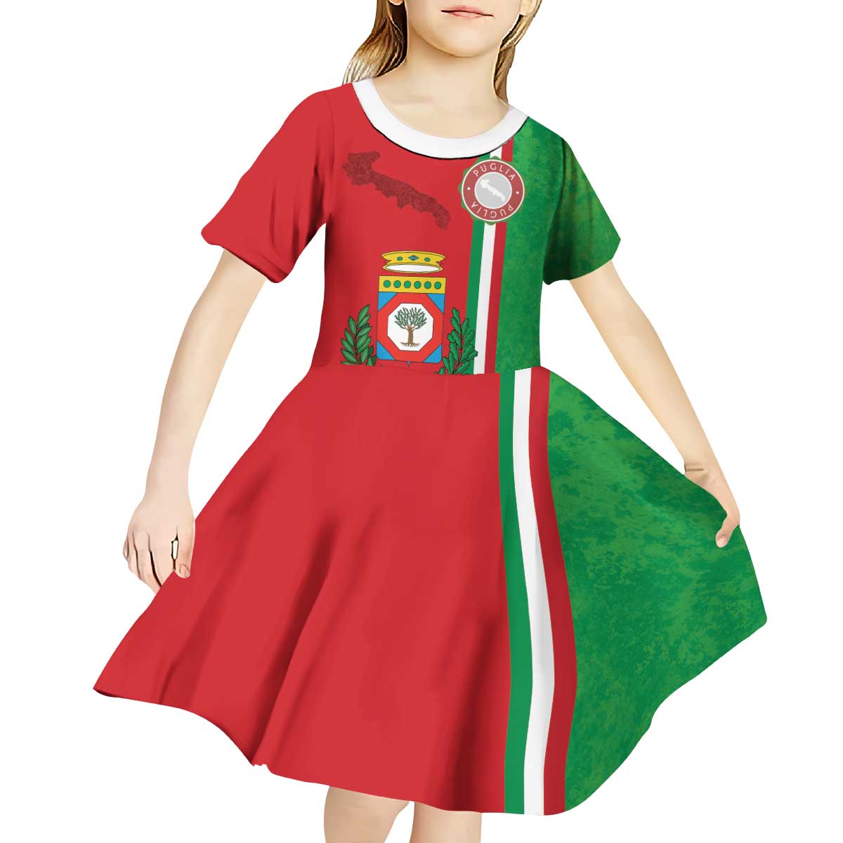 Italy Apulia Kid Short Sleeve Dress Map Of Apulia With Coat Of Arms LT19