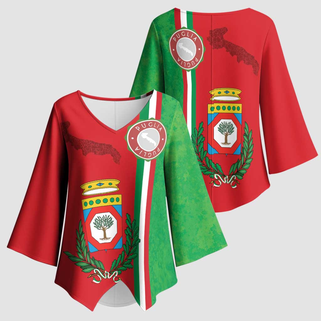 Italy Apulia Kimono Sleeve Blouse Map Of Apulia With Coat Of Arms LT19