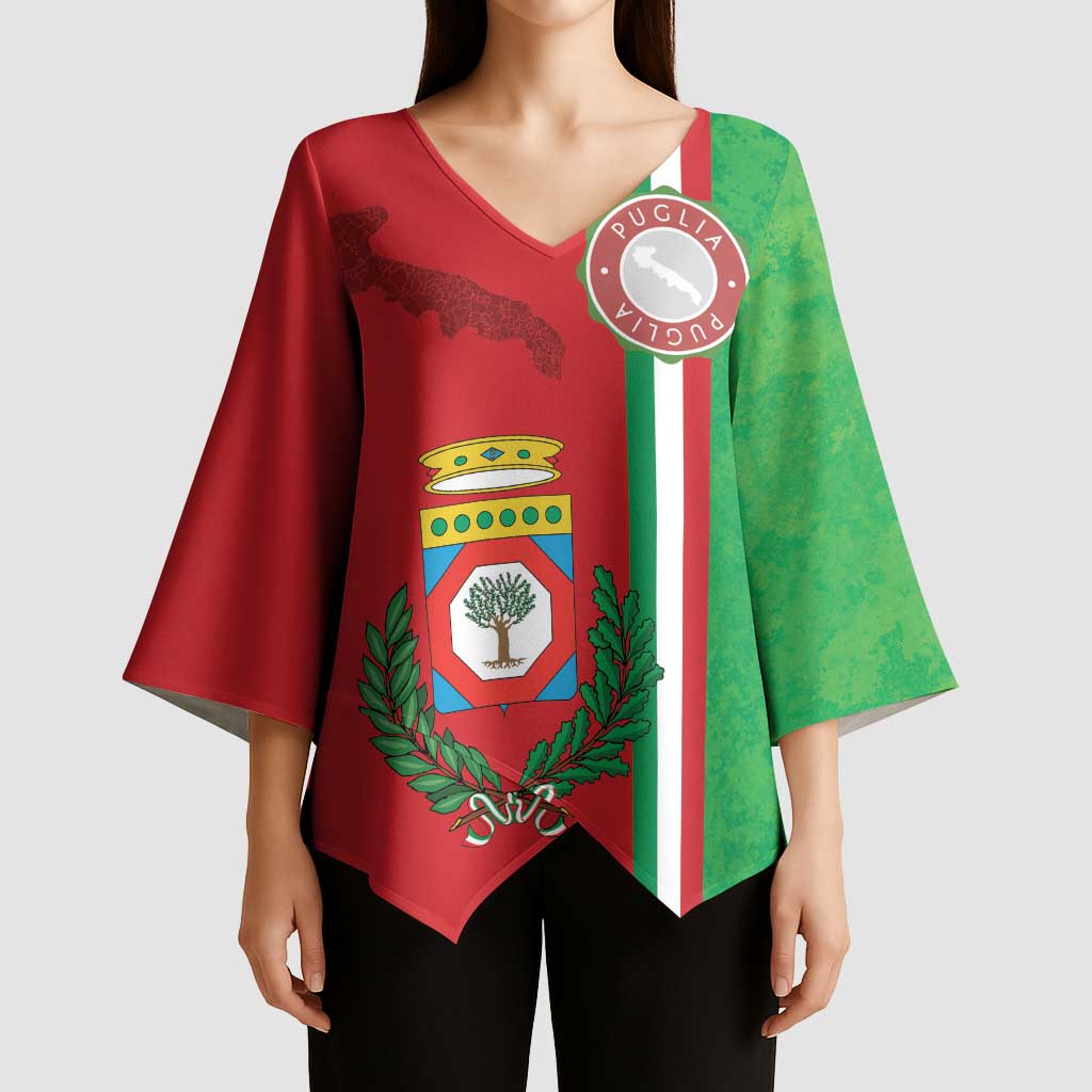 Italy Apulia Kimono Sleeve Blouse Map Of Apulia With Coat Of Arms LT19