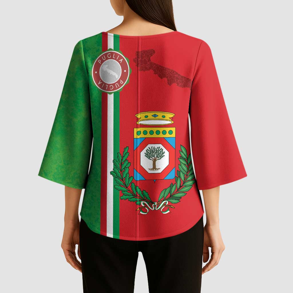 Italy Apulia Kimono Sleeve Blouse Map Of Apulia With Coat Of Arms LT19