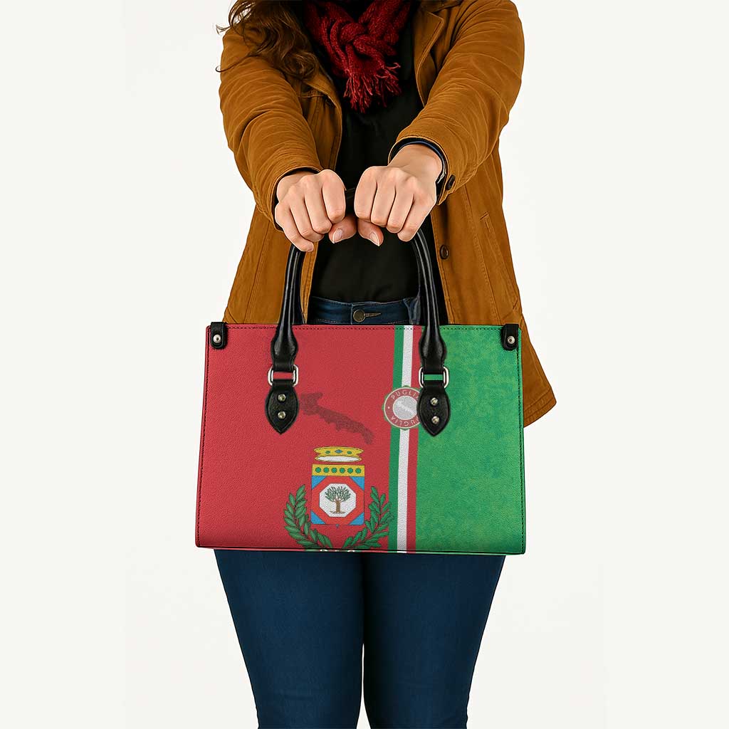 Italy Apulia Leather Bag Map Of Apulia With Coat Of Arms - Wonder Print Shop