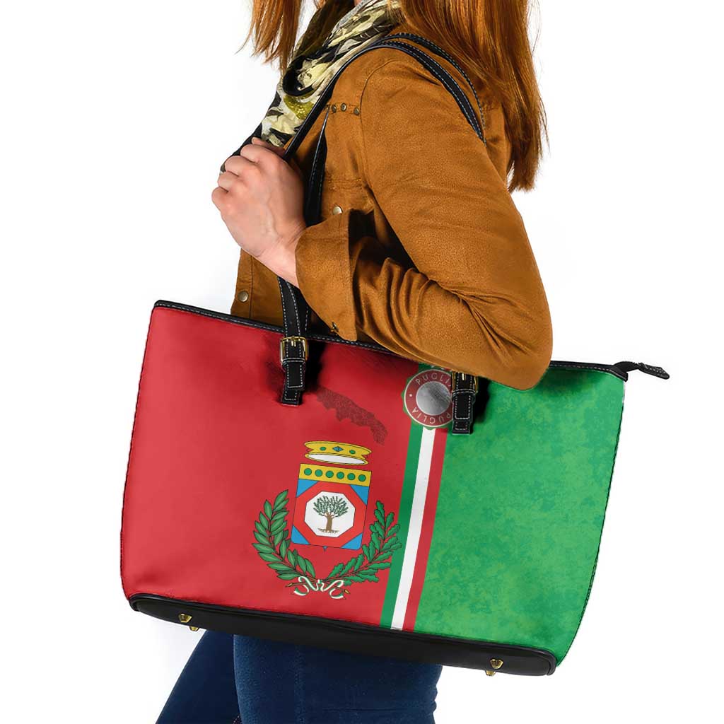 Italy Apulia Leather Tote Bag Map Of Apulia With Coat Of Arms - Wonder Print Shop