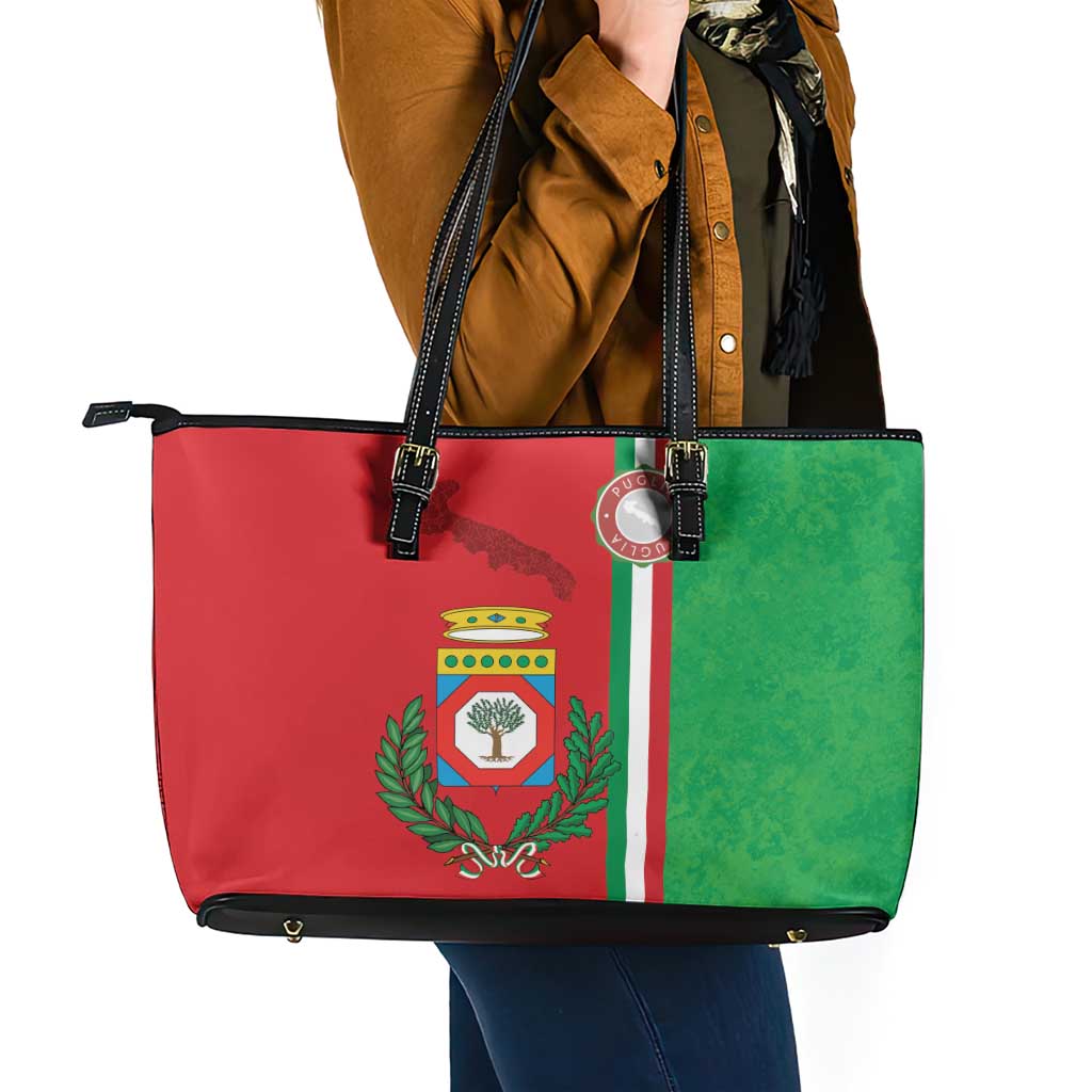 Italy Apulia Leather Tote Bag Map Of Apulia With Coat Of Arms - Wonder Print Shop