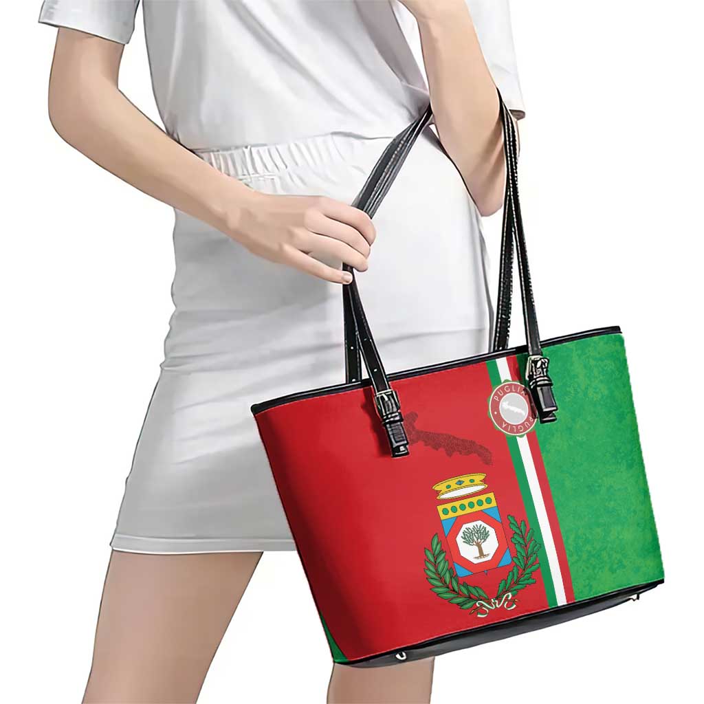 Italy Apulia Leather Tote Bag Map Of Apulia With Coat Of Arms - Wonder Print Shop