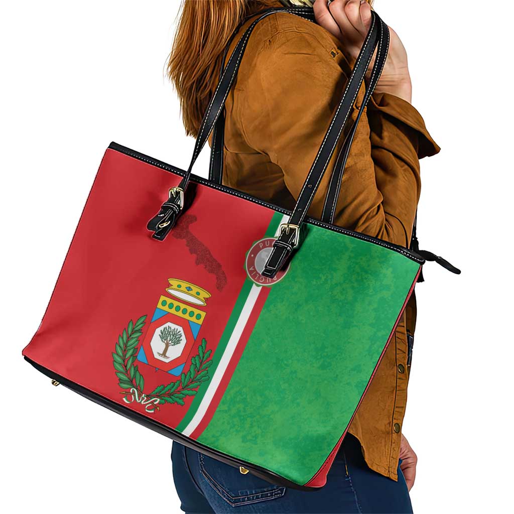 Italy Apulia Leather Tote Bag Map Of Apulia With Coat Of Arms - Wonder Print Shop