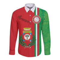 Italy Apulia Long Sleeve Button Shirt Map Of Apulia With Coat Of Arms LT19