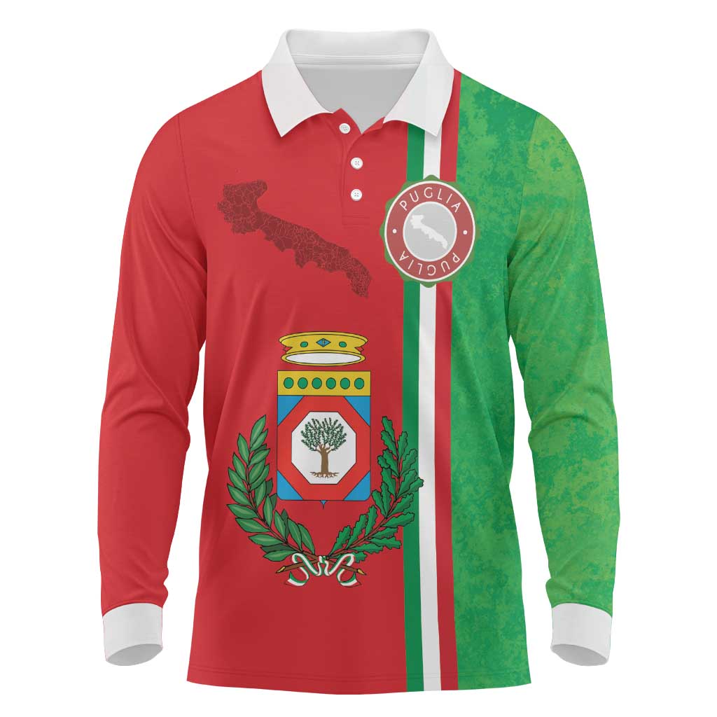 Italy Apulia Long Sleeve Polo Shirt Map Of Apulia With Coat Of Arms LT19