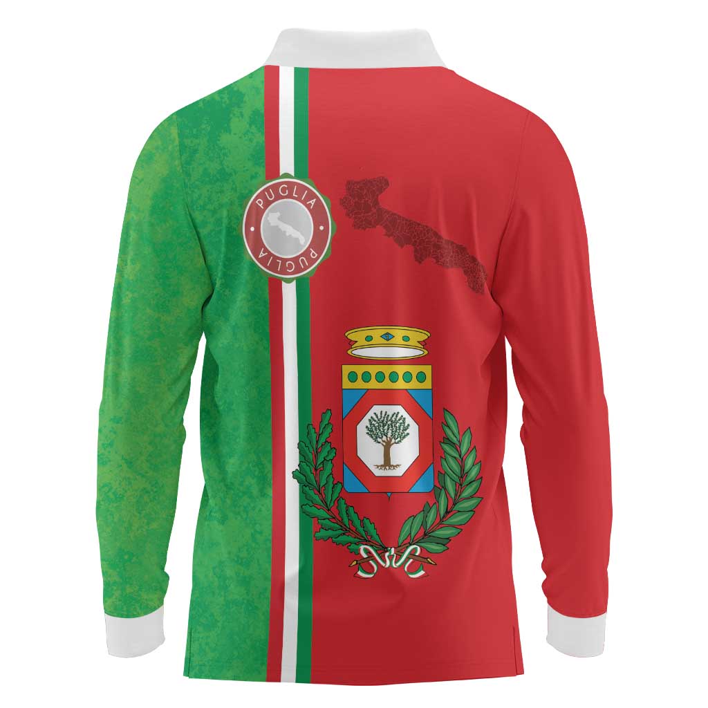 Italy Apulia Long Sleeve Polo Shirt Map Of Apulia With Coat Of Arms LT19