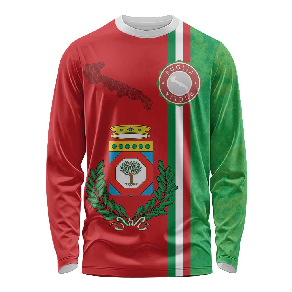 Italy Apulia Long Sleeve Shirt Map Of Apulia With Coat Of Arms LT19