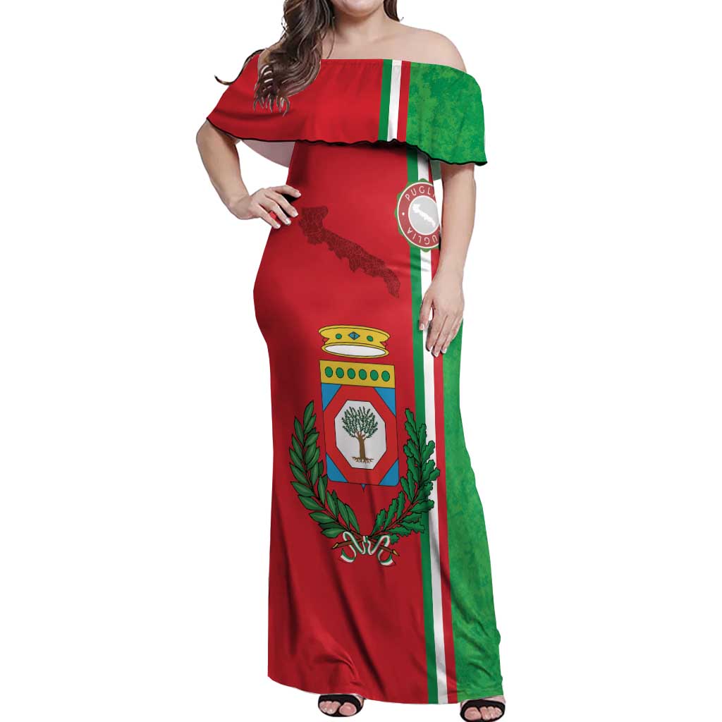 Italy Apulia Off Shoulder Maxi Dress Map Of Apulia With Coat Of Arms - Wonder Print Shop
