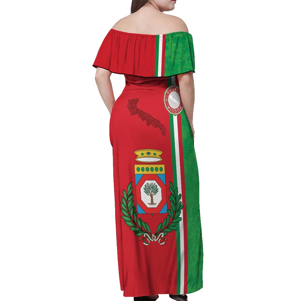 Italy Apulia Off Shoulder Maxi Dress Map Of Apulia With Coat Of Arms LT19
