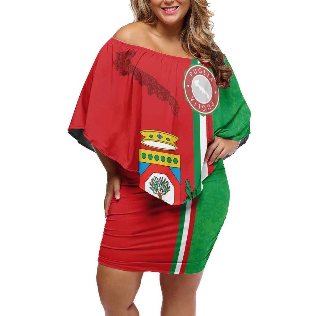 Italy Apulia Off Shoulder Short Dress Map Of Apulia With Coat Of Arms - Wonder Print Shop