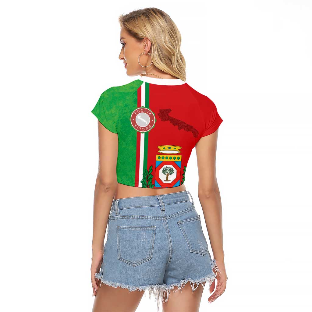 Italy Apulia Raglan Cropped T Shirt Map Of Apulia With Coat Of Arms LT19