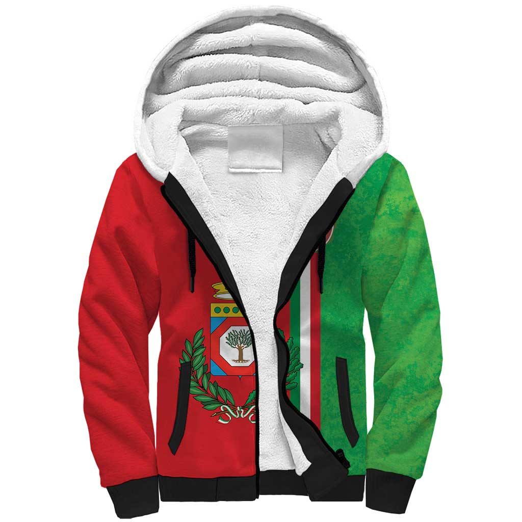 Italy Apulia Sherpa Hoodie Map Of Apulia With Coat Of Arms - Wonder Print Shop