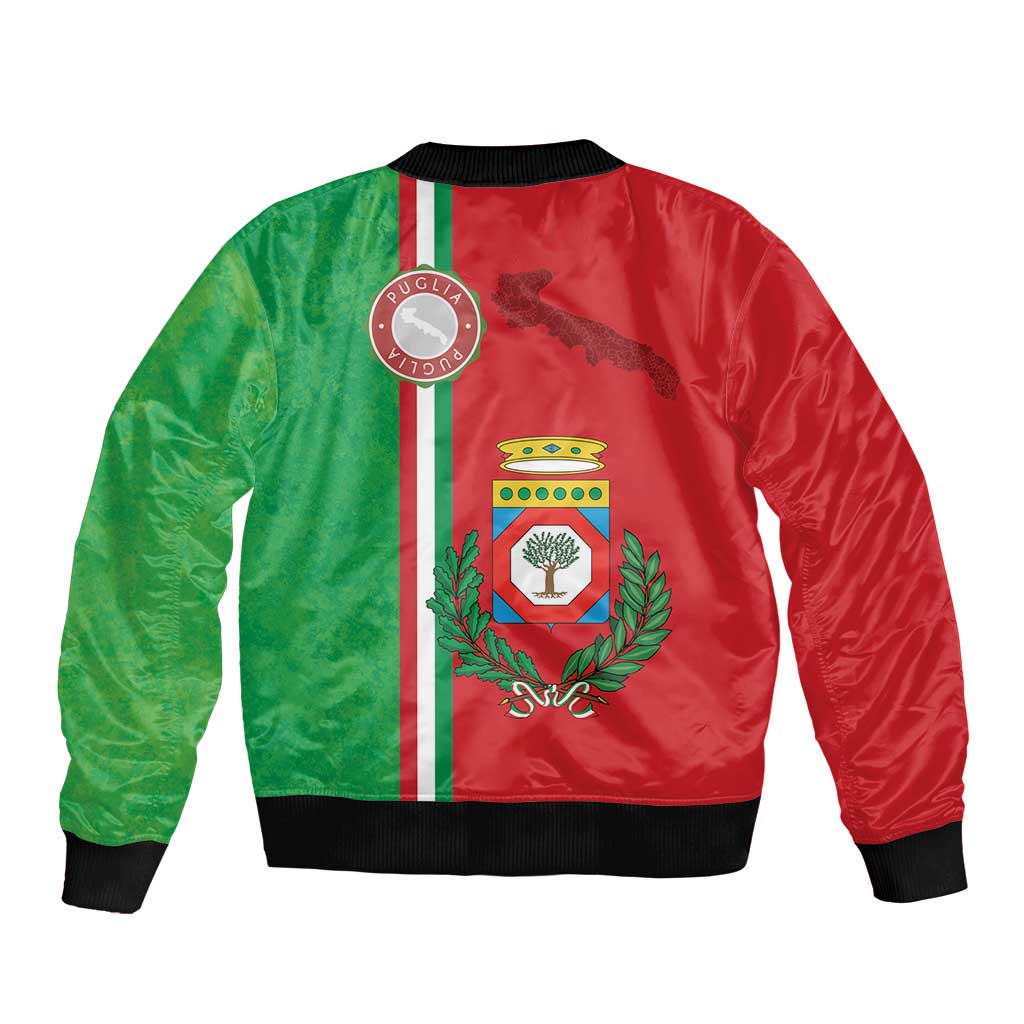 Italy Apulia Sleeve Zip Bomber Jacket Map Of Apulia With Coat Of Arms LT19