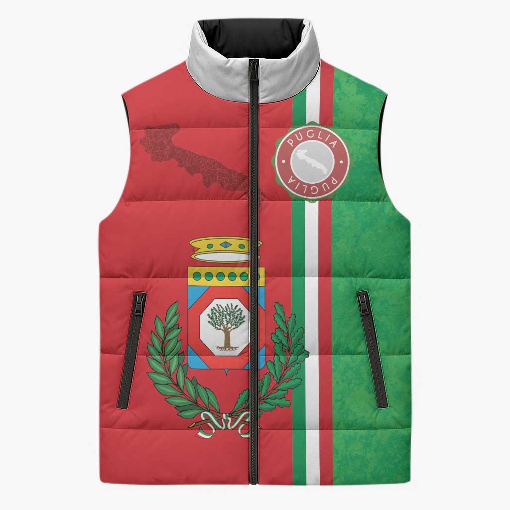 Italy Apulia Sleeveless Puffer Jacket Map Of Apulia With Coat Of Arms - Wonder Print Shop