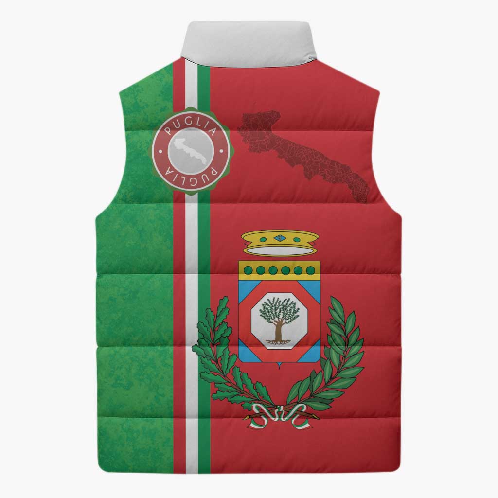Italy Apulia Sleeveless Puffer Jacket Map Of Apulia With Coat Of Arms LT19