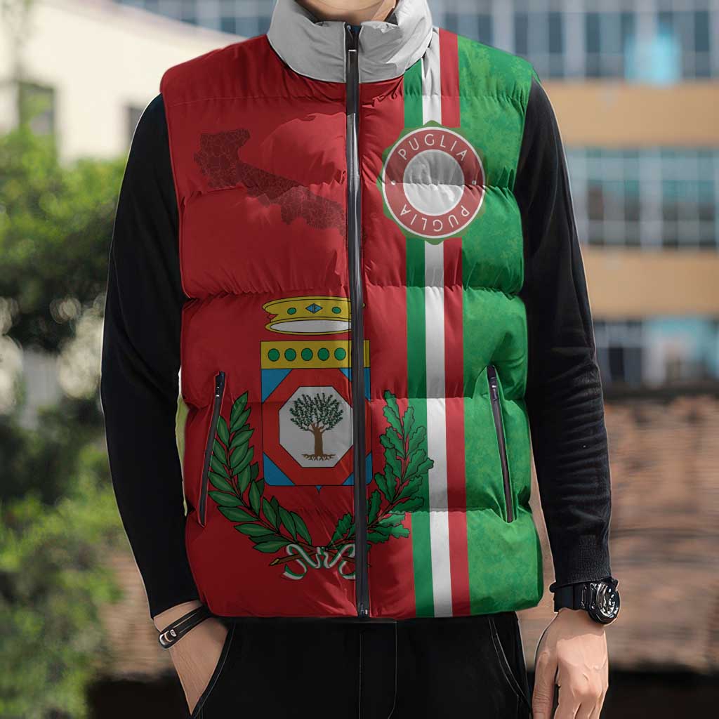 Italy Apulia Sleeveless Puffer Jacket Map Of Apulia With Coat Of Arms LT19