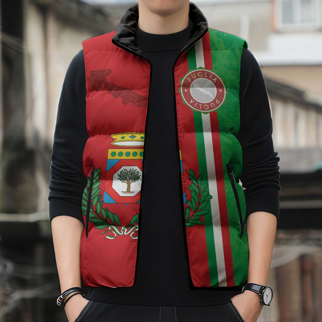 Italy Apulia Sleeveless Puffer Jacket Map Of Apulia With Coat Of Arms LT19