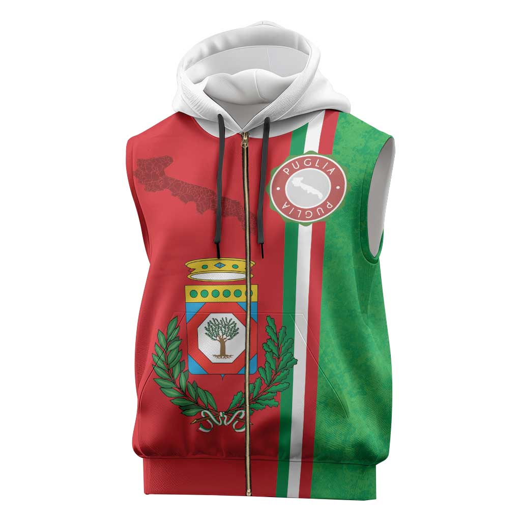 Italy Apulia Sleeveless Zip Hoodie Map Of Apulia With Coat Of Arms - Wonder Print Shop