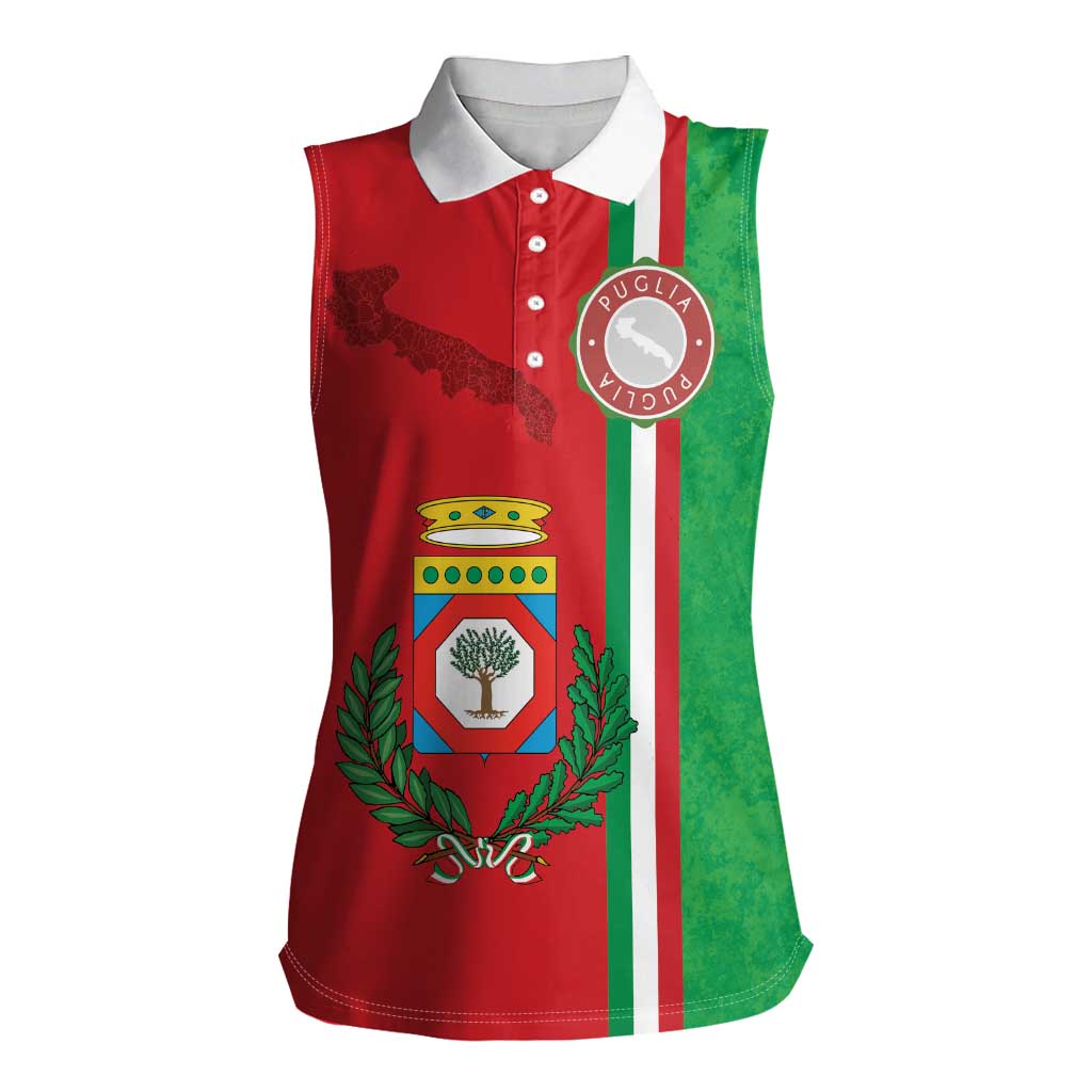 Italy Apulia Women Sleeveless Polo Shirt Map Of Apulia With Coat Of Arms - Wonder Print Shop