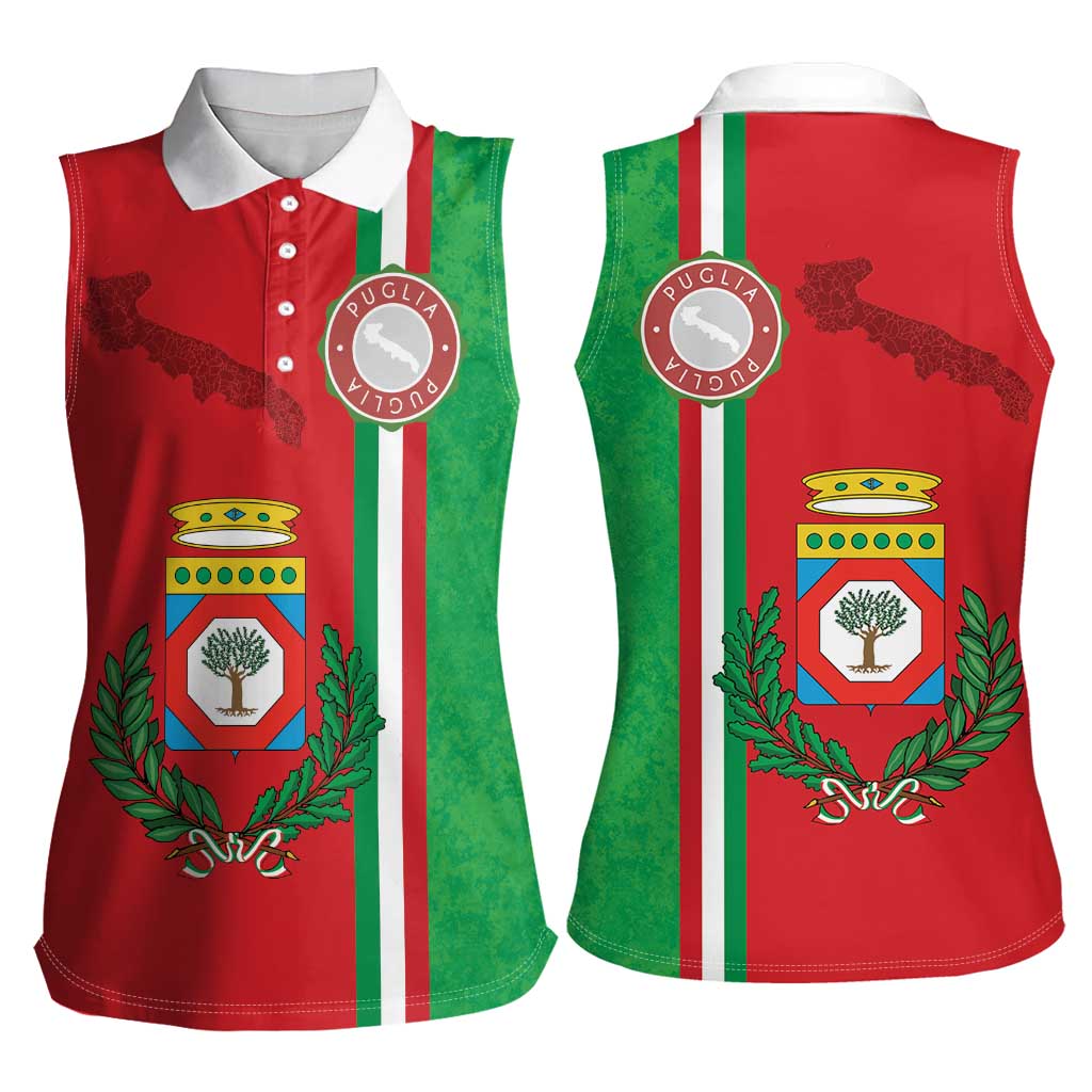 Italy Apulia Women Sleeveless Polo Shirt Map Of Apulia With Coat Of Arms LT19