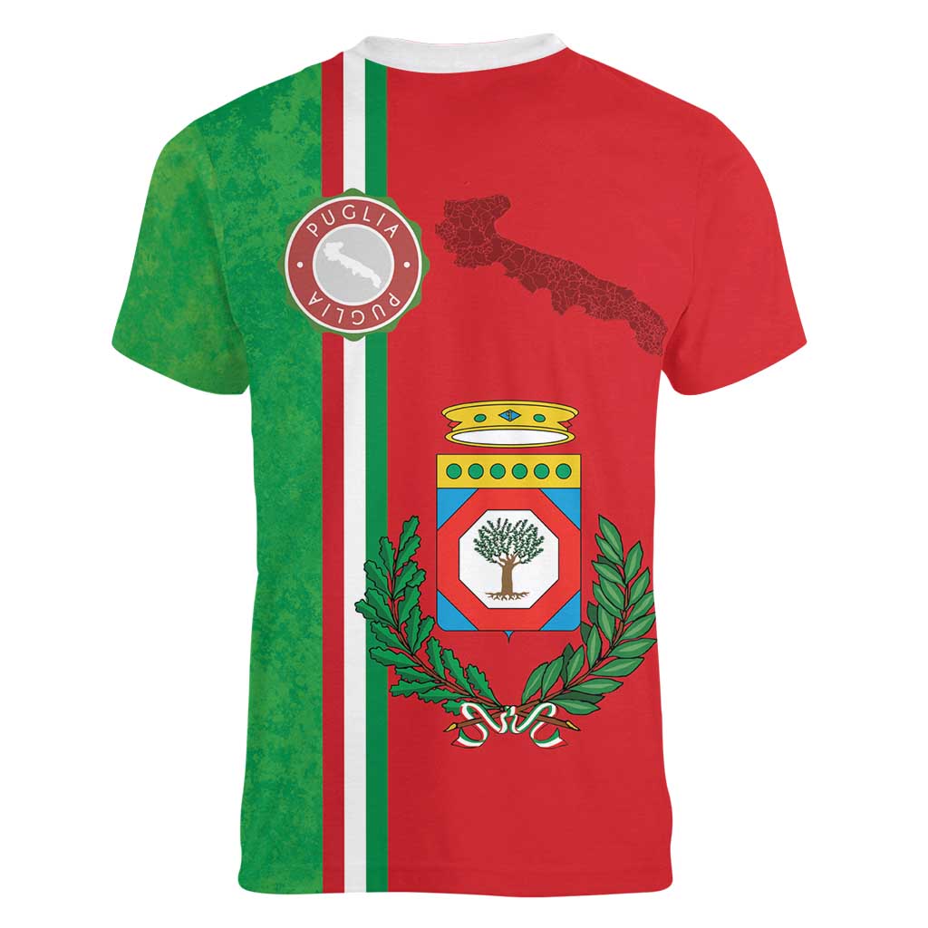Italy Apulia Women V-Neck T-Shirt Map Of Apulia With Coat Of Arms LT19