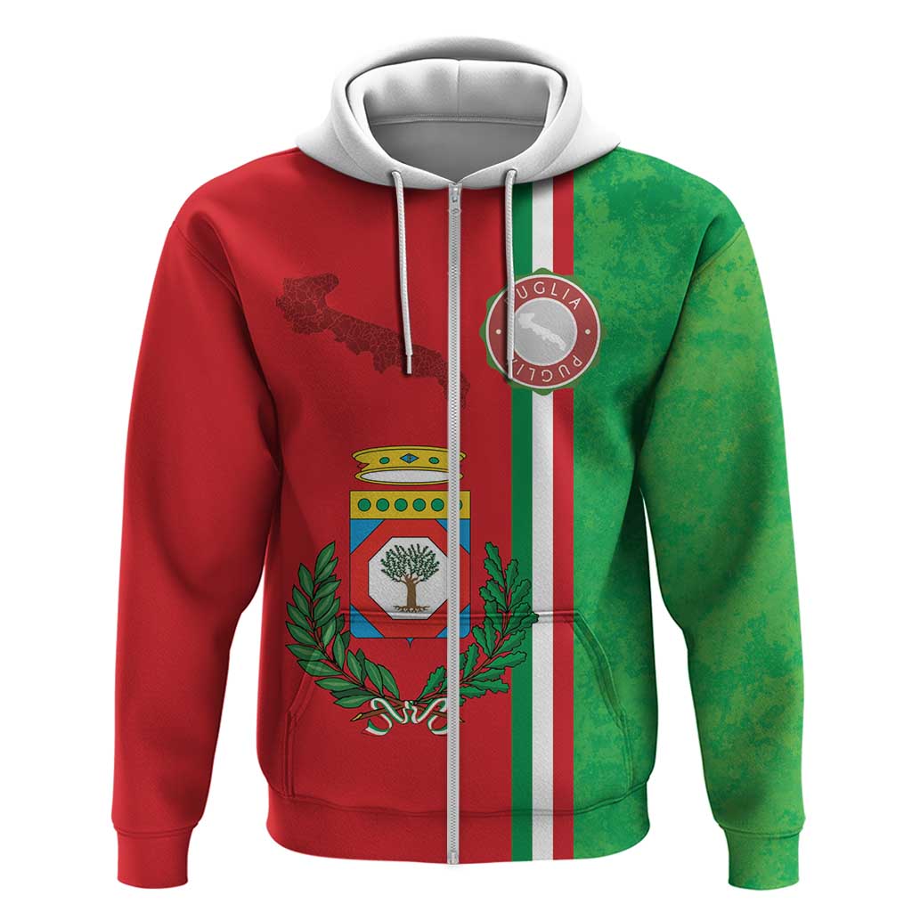 Italy Apulia Zip Hoodie Map Of Apulia With Coat Of Arms - Wonder Print Shop