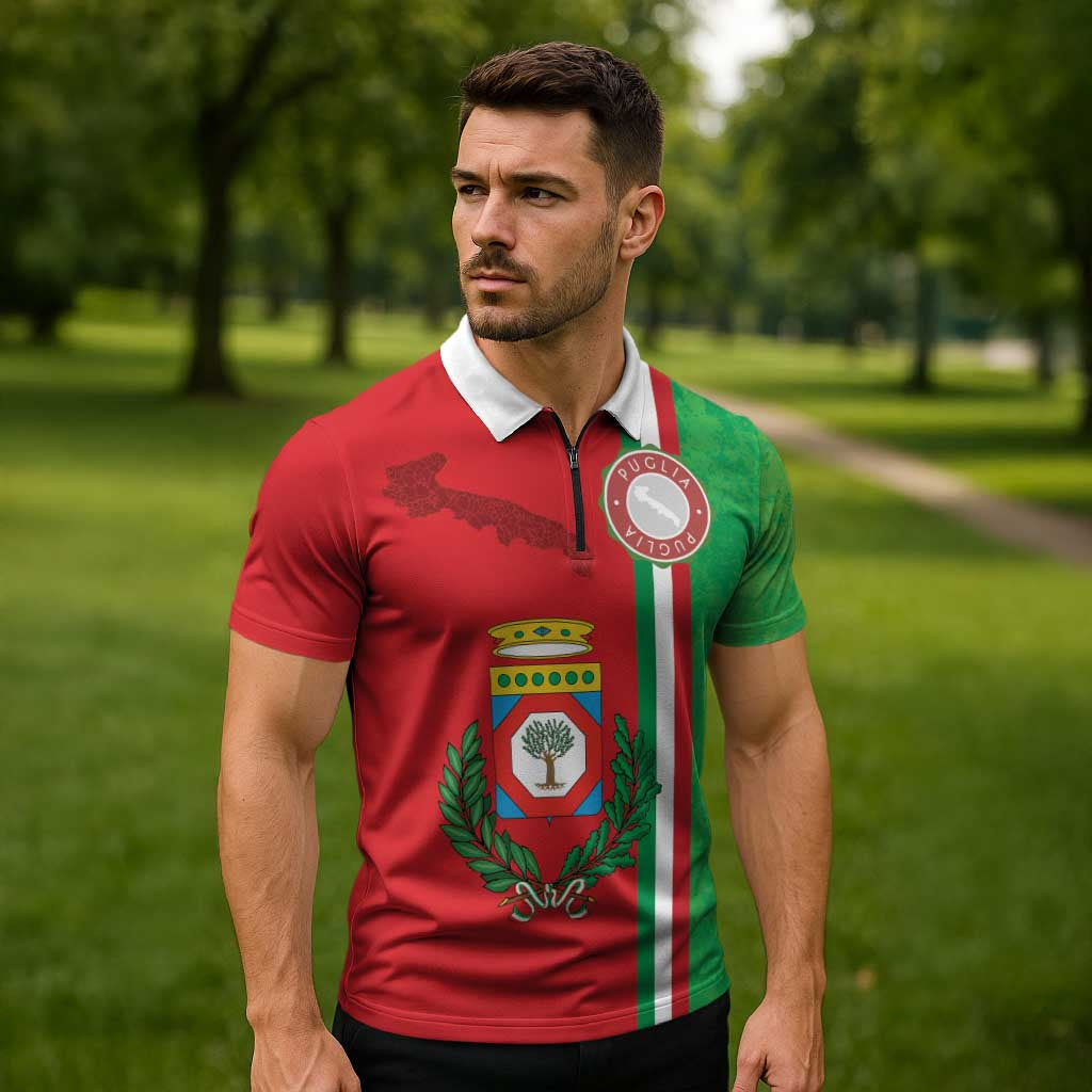 Italy Apulia Zipper Polo Shirt Map Of Apulia With Coat Of Arms LT19