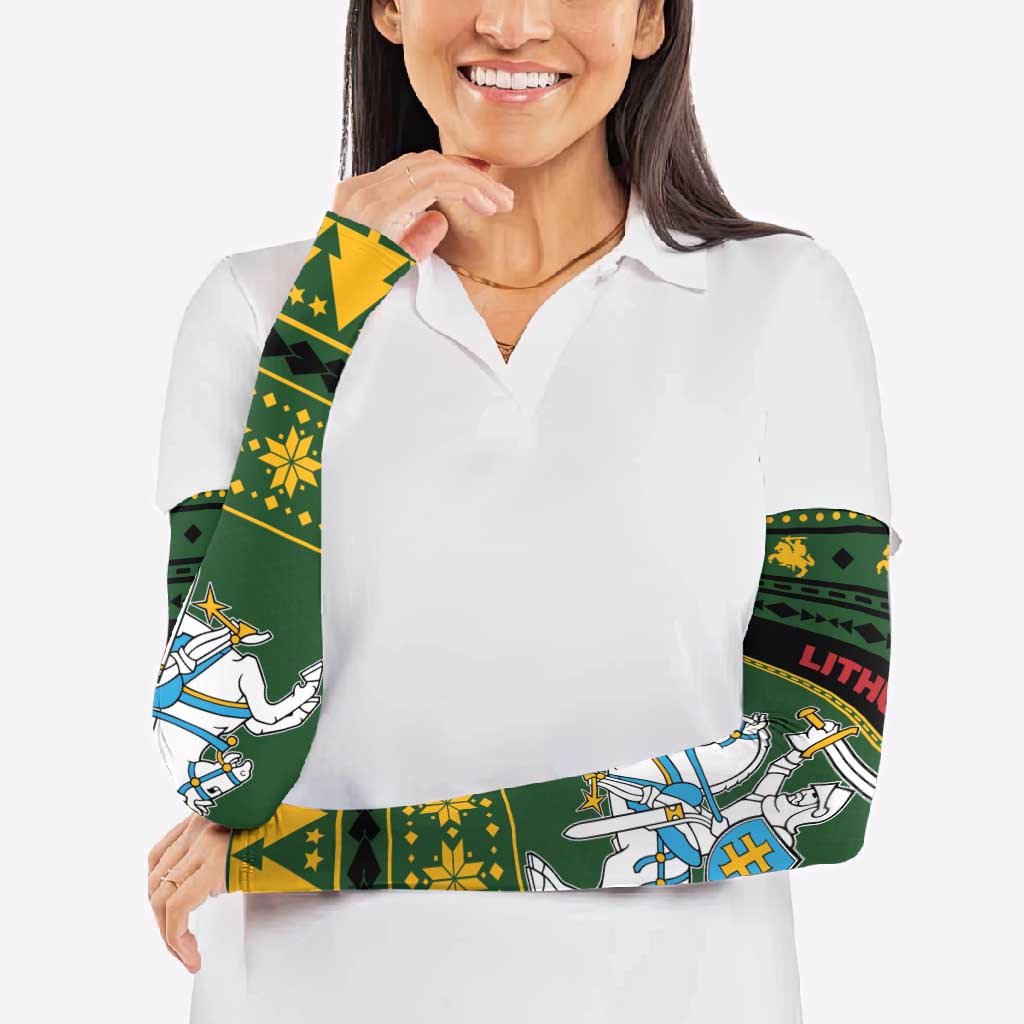 Lithuania Christmas Arm Sleeves Coat Of Arms Linksmu Kaledu - Wonder Print Shop