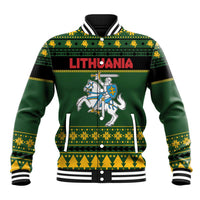 Lithuania Christmas Baseball Jacket Coat Of Arms Linksmu Kaledu - Wonder Print Shop