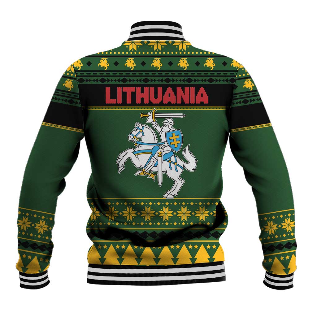 Lithuania Christmas Baseball Jacket Coat Of Arms Linksmu Kaledu - Wonder Print Shop